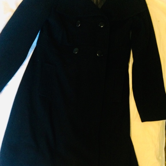 Black Recycled Wool Trench Coat Size Medium - Picture 2 of 16